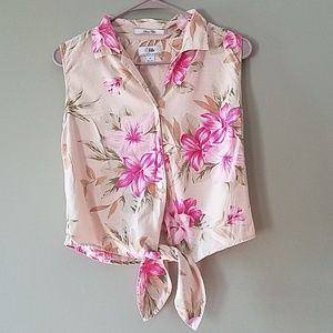 Vintage silk front tie button down blouse